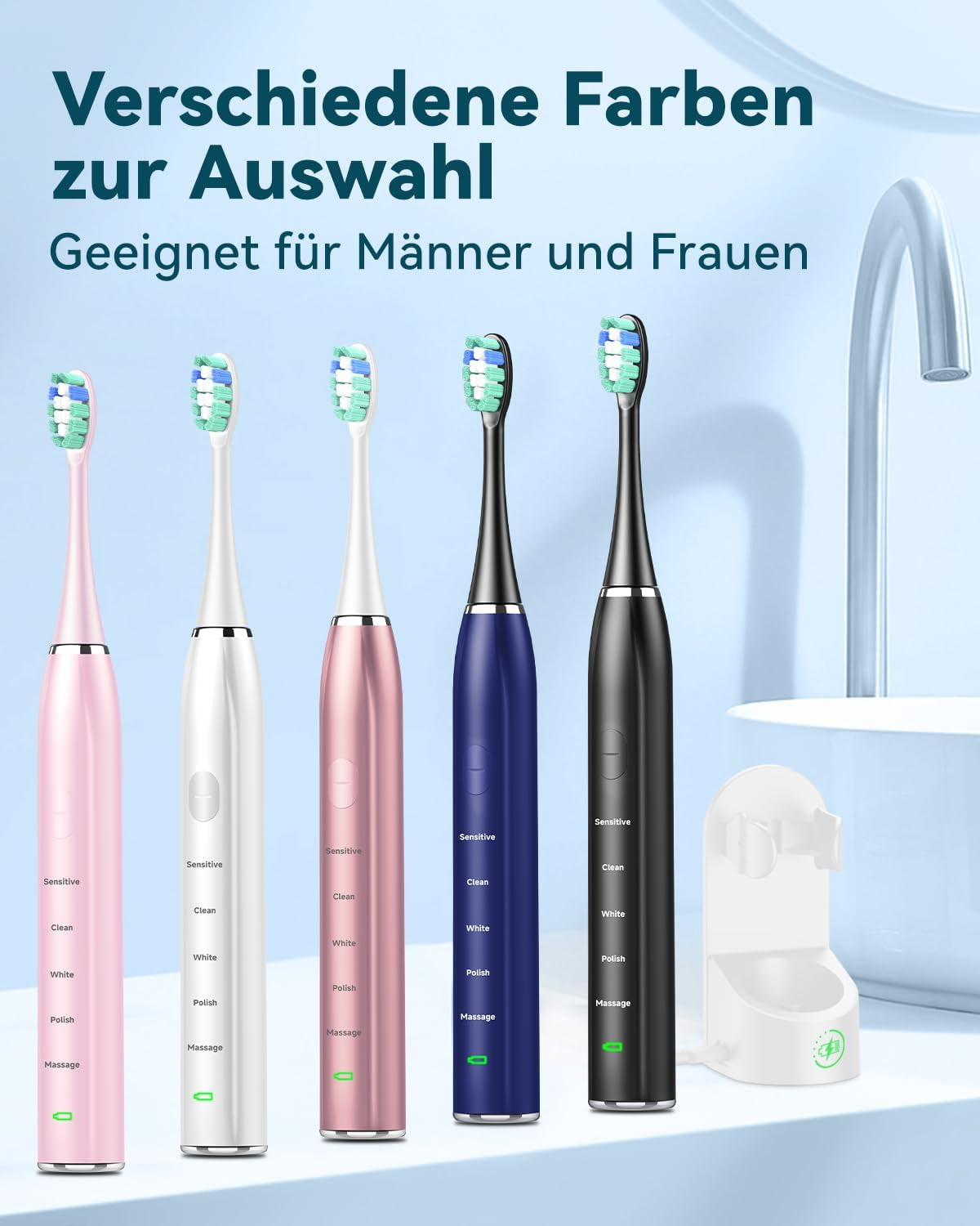 COULAX Brosse À Dents Électrique Sonique - Brosse À Dents Électrique Avec Base De Chargement, 8 Têtes, 5 Modes